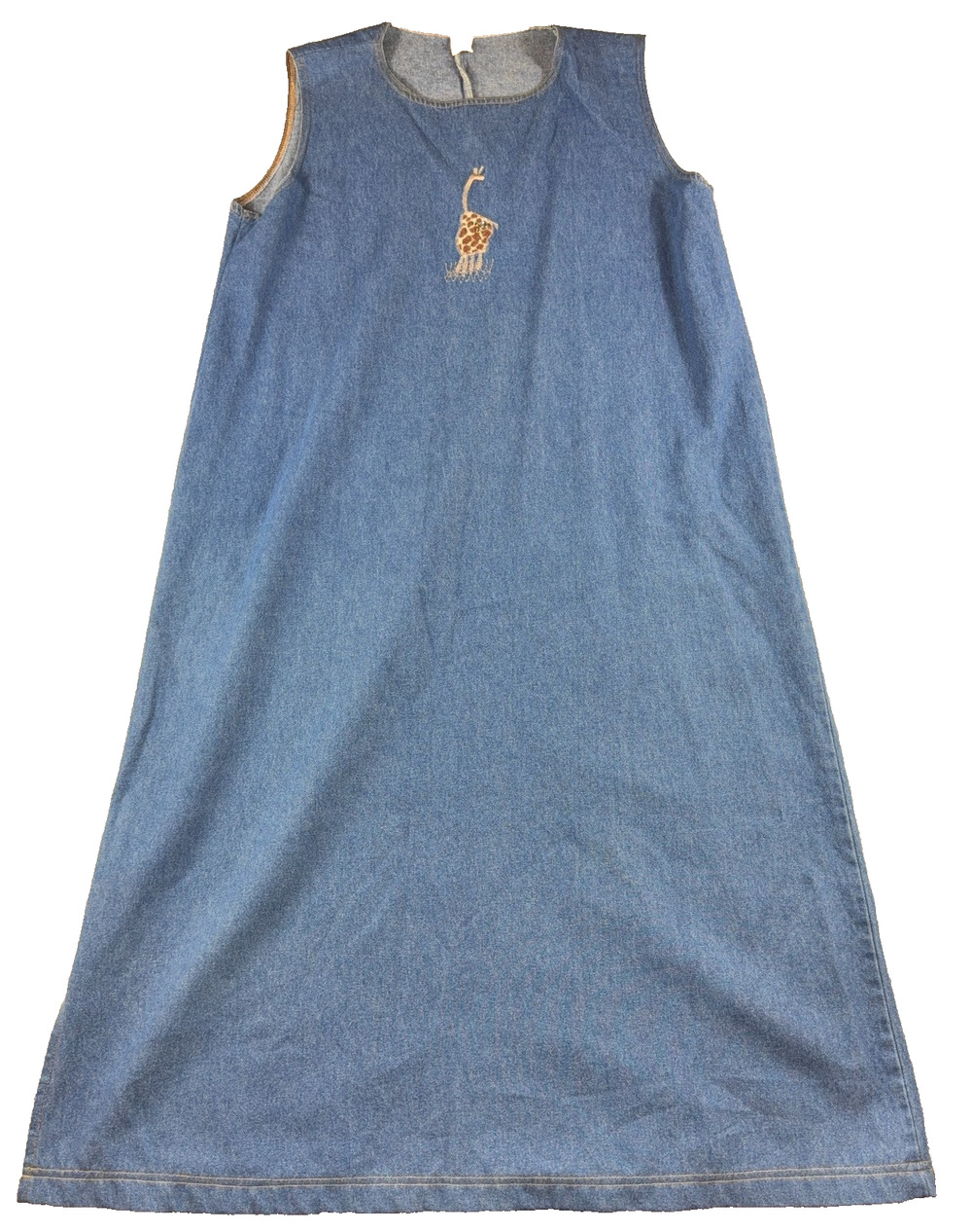 Vintage 90s Denim Maxi Jumper Dress Womens XL Giraffe Applique Rhinestone USA